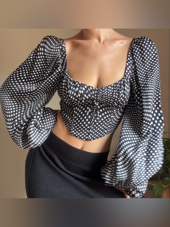 For Love And Lemons Tops - For Love And Lemons Kat Black & White Polka Dot Puff Sleeve Crop Top size XS NWT